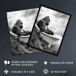"Artery8 Gorilla Bubble Bath Bathtub Black White Surreal Wall Art Print in Grey - Size: W18"" x H24""" - thumbnail 2