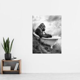 "Artery8 Gorilla Bubble Bath Bathtub Black White Surreal Wall Art Print in Grey - Size: W18"" x H24""" - thumbnail 4