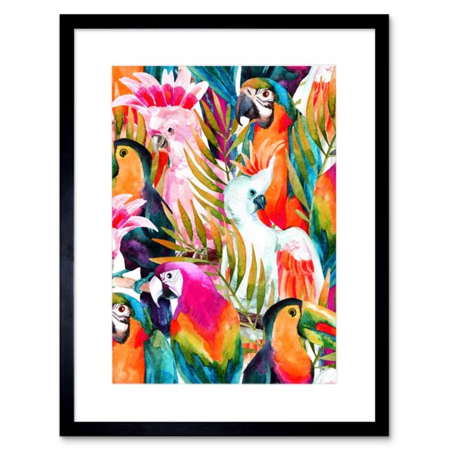 "Artery8 Wall Art Print Bird Pattern Painting Art Framed 9x7 inch in Black - Size: W7"" x H9""" - image 1
