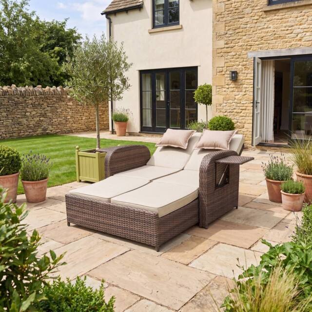 Artemis Home Whitmore Rattan Reclining Outdoor Sofa Bed with Side Shelves in Brown - image 1