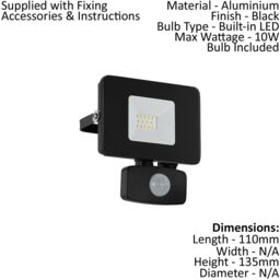 Loops IP44 Outdoor Flood Light & PIR Sensor Black Aluminium 10W Built in LED - thumbnail 2