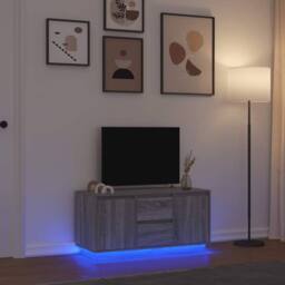 Berkfield Home TV Cabinet with LED Lights Grey Sonoma 100x41x50 cm - Size: 100 x 41 x 50 cm - thumbnail 2