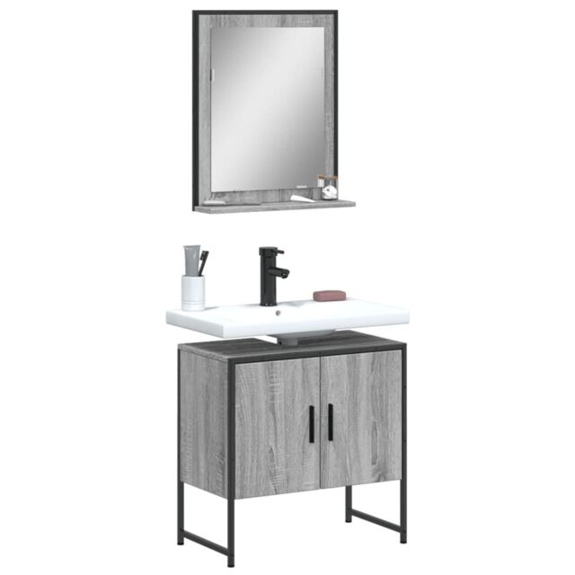 Berkfield Home 2 Piece Bathroom Cabinet Set Grey Sonoma Engineered Wood - image 1