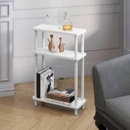 Levede Slim Side Table 3 Tier Narrow Sofa End Table Bedside Storage Stand in White - thumbnail 3