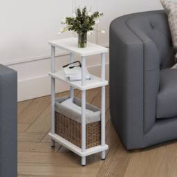 Levede Slim Side Table 3 Tier Narrow Sofa End Table Bedside Storage Stand in White - thumbnail 2