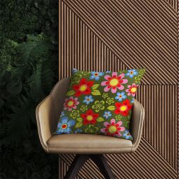 Warren Reed - Designer Red & Blue Flowers Outdoor Cushion in Green - Size: 60 cm x 60 cm - thumbnail 2