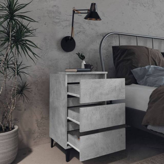 Berkfield Home Sturdy Bed Cabinet with Metal Legs Concrete Grey 40x35x69 cm - Size: 40 x 35 x 69 cm - image 1