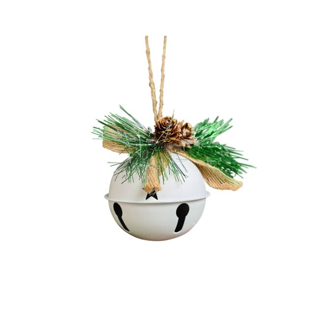 Melody Maison Set Of 2 White Bell Hanging Decoration With Foliage 8cm - image 1