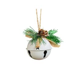 Melody Maison Set Of 2 White Bell Hanging Decoration With Foliage 8cm - thumbnail 1
