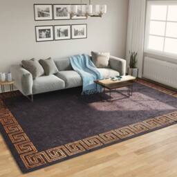 Berkfield Home Rug Washable Black & Gold 400x300 cm Anti Slip - Size: 100 cm diameter - thumbnail 2