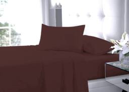 Homes-Linen Plain Dyed Flat Sheet Polycotton Blend Easy Care Bed Linen in Chocolate - Size: Double - thumbnail 2