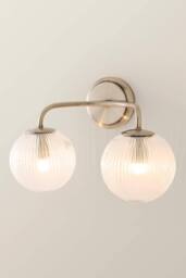 ValueLights Kempton Ribbed Glass Globe Shade 2 Arm Wall Light with Bulbs in Silver - thumbnail 3