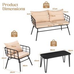 Costway 4 PCS Patio Conversation Set Outdoor Furniture Loveseat Coffee Table 2 Chairs in Beige - thumbnail 2