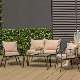 Costway 4 PCS Patio Conversation Set Outdoor Furniture Loveseat Coffee Table 2 Chairs in Beige - thumbnail 6