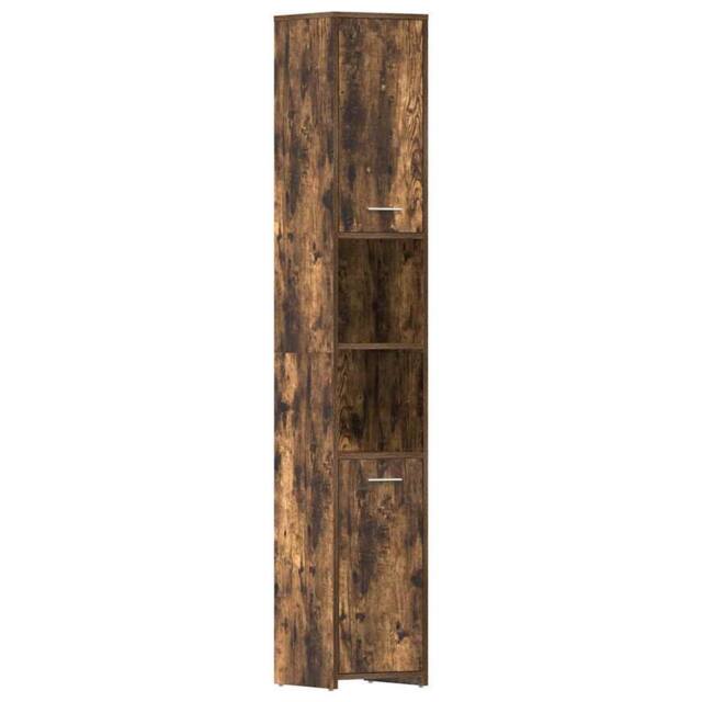 Berkfield Home Bathroom Cabinet Smoked Oak 30x30x183.5 cm Engineered Wood in Brown - image 1