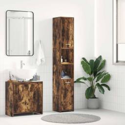 Berkfield Home Bathroom Cabinet Smoked Oak 30x30x183.5 cm Engineered Wood in Brown - thumbnail 2
