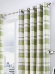Fusion 'Balmoral Check' Country Checked Pattern Pair of Eyelet Curtains in Green - Size: 168 cm width x 229 cm drop - thumbnail 2