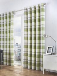 Fusion 'Balmoral Check' Country Checked Pattern Pair of Eyelet Curtains in Green - Size: 168 cm width x 229 cm drop - thumbnail 3