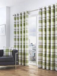 Fusion 'Balmoral Check' Country Checked Pattern Pair of Eyelet Curtains in Green - Size: 168 cm width x 229 cm drop - thumbnail 1