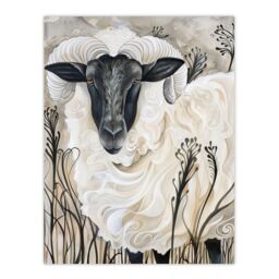 "Artery8 Stylised Ram Sheep Animal Portrait Painting Wall Art Print in Off-White - Size: W12"" x H16""" - thumbnail 1