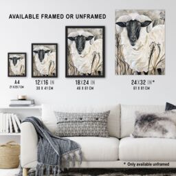 "Artery8 Stylised Ram Sheep Animal Portrait Painting Wall Art Print in Off-White - Size: W12"" x H16""" - thumbnail 3