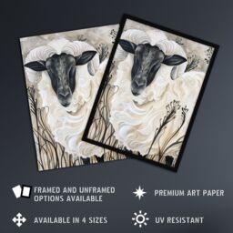 "Artery8 Stylised Ram Sheep Animal Portrait Painting Wall Art Print in Off-White - Size: W12"" x H16""" - thumbnail 2