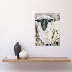 "Artery8 Stylised Ram Sheep Animal Portrait Painting Wall Art Print in Off-White - Size: W12"" x H16""" - thumbnail 4