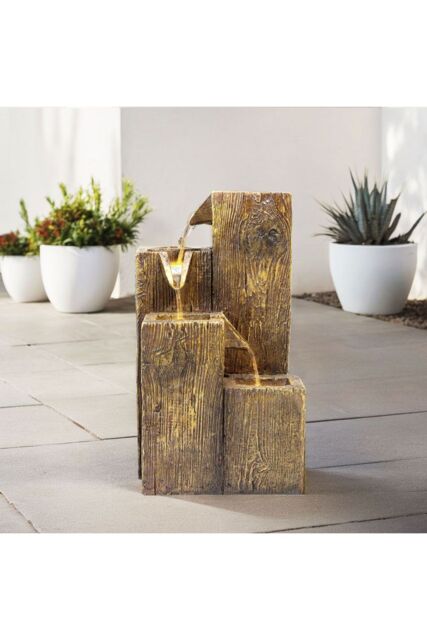 Garden Sanctuary Freestanding Resin Garden Water Fountain Rockery Deco in Natural