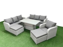 Fimous 9 Seater Poly Rattan Outdoor Garden Furniture Adjustable Lifting Dining or Coffee Table Sofa Set Patio 3 Seater Sofa Reclining Chair 3 Seater - thumbnail 2