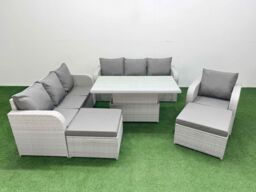 Fimous 9 Seater Poly Rattan Outdoor Garden Furniture Adjustable Lifting Dining or Coffee Table Sofa Set Patio 3 Seater Sofa Reclining Chair 3 Seater - thumbnail 1