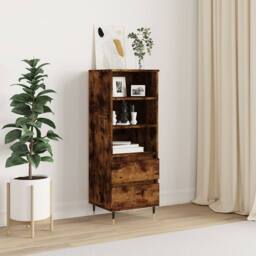 Berkfield Home Highboard Smoked Oak 40x36x110 cm Engineered Wood in Brown - Size: 40 x 36 x 110 cm - thumbnail 2