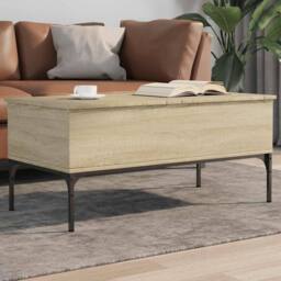 Berkfield Home Coffee Table Sonoma Oak 100x50x45 cm Engineered Wood & Metal in Tan - Size: 100 x 50 x 45 cm - thumbnail 2