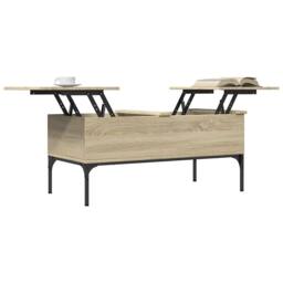 Berkfield Home Coffee Table Sonoma Oak 100x50x45 cm Engineered Wood & Metal in Tan - Size: 100 x 50 x 45 cm - thumbnail 4