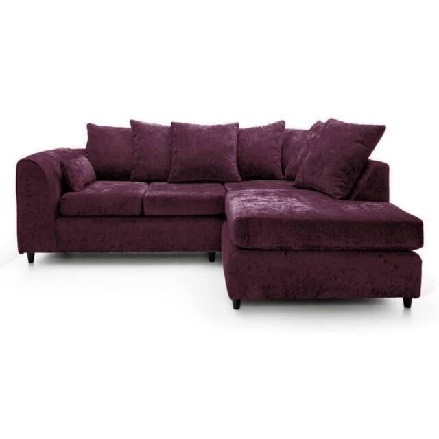 LUXURY LIFE Declan Chenille Fabric Right Hand Facing Corner Sofa in Aubergine
