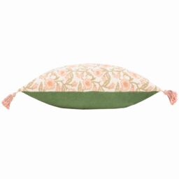 Paoletti Delphine Floral Tasselled 100% Cotton Cushion in Pale Pink - Size: 40 cm x 60 cm - thumbnail 3