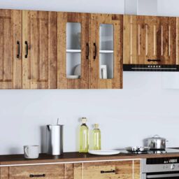 Berkfield Home Kitchen Wall Cabinet with Glass Door Kalmar Old Wood Engineered Wood in Brown - thumbnail 3