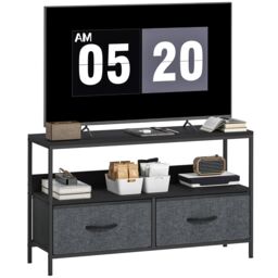 HOMCOM TV Cabinet, TV Console Unit with 2 Foldable Linen Drawers Black - thumbnail 2