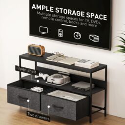 HOMCOM TV Cabinet, TV Console Unit with 2 Foldable Linen Drawers Black - thumbnail 6
