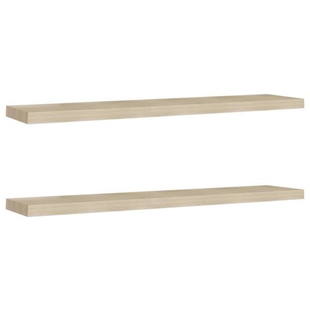 Berkfield Home Floating Wall Shelves 2 pcs Oak 120x23.5x3.8 cm MDF in Light Tan - image 1