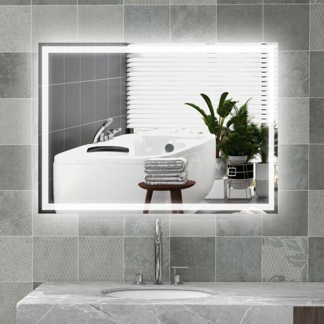 HOMCOM Bathroom Illuminated Mirror with 3 Colour LED Lights Defogging Film in Silver - image 1