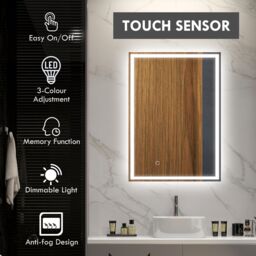 HOMCOM Bathroom Illuminated Mirror with 3 Colour LED Lights Defogging Film in Silver - thumbnail 4