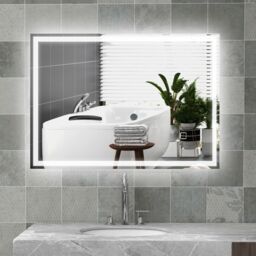 HOMCOM Bathroom Illuminated Mirror with 3 Colour LED Lights Defogging Film in Silver - thumbnail 1