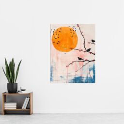 "Artery8 Blackbirds on Tree Branch Winter Sun Painting Wall Art Print - Size: W12"" x H16""" - thumbnail 4