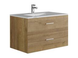 Vente-unique Wall-Hung Bathroom Unit With Single Basin - Light Natural - 80 Cm in Light Oak - thumbnail 4