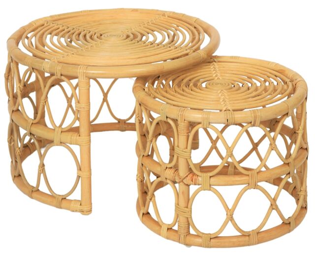 Nordlys Set of 2 Natural Rattan Nesting Coffee Tables in Brown - image 1