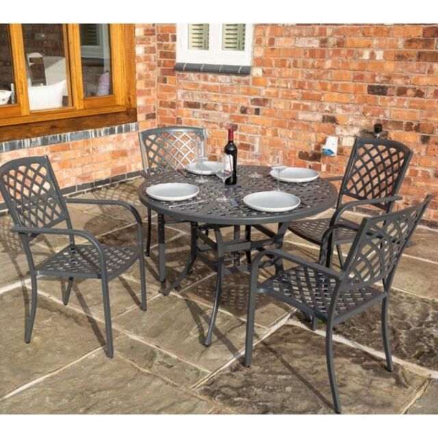 Cheshire 4 Seater Gunmetal Grey Powder-Coated Aluminium Garden Dining Set in Dark Grey - image 1