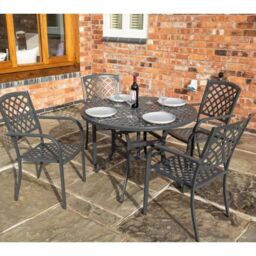 Cheshire 4 Seater Gunmetal Grey Powder-Coated Aluminium Garden Dining Set in Dark Grey - thumbnail 1