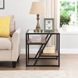 Artemis Home Aura Wooden Oval Coffee Table with Black Metal Legs in Clear - thumbnail 1