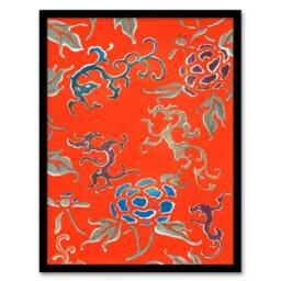 Artery8 Shin Bijutsukai Framed Wall Art Print Bold Abstract Foral Pattern in Red - Size: A4 - thumbnail 1