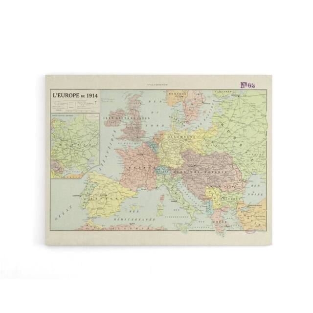 "Artery8 Peltier 1914 French Political Map of Europe Canvas Wall Art Print - Size: W18"" x H24""" - image 1